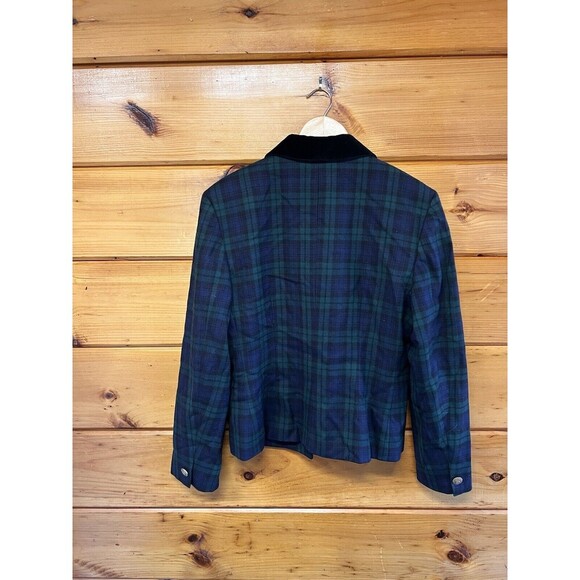 JH Collectibles Blazer Women's Size 8 Wool Plaid w/ Velvet Collar Black Green - Picture 4 of 6